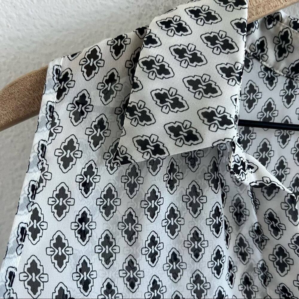 Pleione Long Line Geometric Artsy Semi Sheer Collar Top Blouse Shirt XL - Picture 2 of 8